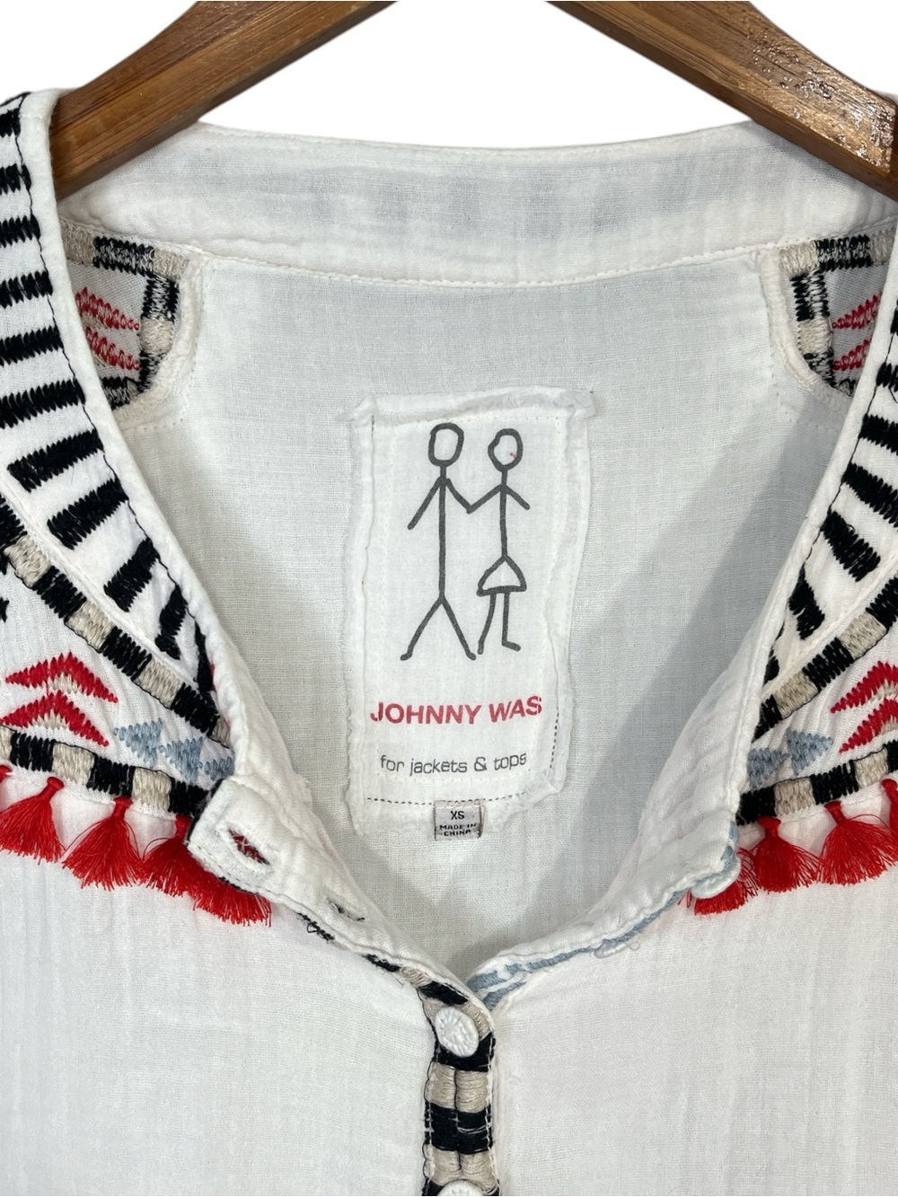 Johnny Was White Cotton Gauze Top With Fringe Size XS - Picture 4 of 7